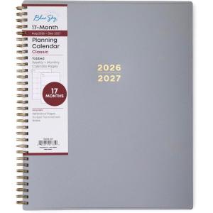 Blue Sky 17 Month 2026-2027 Weekly and Monthly Academic Year Planner Calendar, August 2026 – December 2027, 8.5″ x 11″, Flexible Cover, Wirebound, Laminated Tabs, Black(Silver Metallic- 2026/2027)