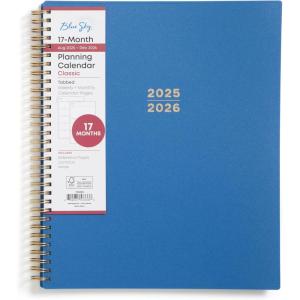 Blue Sky 17 Month 2026-2027 Weekly and Monthly Academic Year Planner Calendar, August 2026 – December 2027, 8.5″ x 11″, Flexible Cover, Wirebound, Laminated Tabs, Black(Azure- 2025/2026)