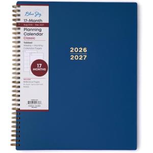 Blue Sky 17 Month 2026-2027 Weekly and Monthly Academic Year Planner Calendar, August 2026 – December 2027, 8.5″ x 11″, Flexible Cover, Wirebound, Laminated Tabs, Black(Azure- 2026/2027)