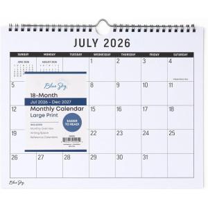 Blue Sky 2026-2027 18 Month Large Print Monthly Academic Year Wall Calendar, July 2026 – December 2027, 11″ x 8.75″, Durable Twin Wire Binding, Perfect For Home, Office And Classroom, Silver(Silver- 2026/2027)