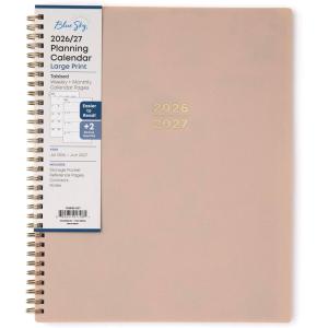 Blue Sky 2026-2027 Large Print Weekly and Monthly Academic Year Planner Calendar, July 2026 – June 2027, 8.5″ x 11″, Flexible Cover, Wirebound, Storage Pocket, Laminated Tabs, Sand(Sand- 2026/2027)
