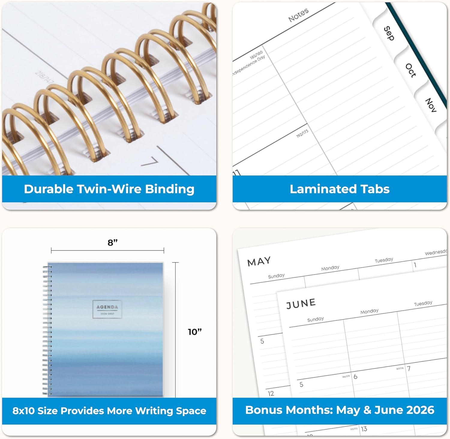imageBlue Sky 20262027 Monthly Academic Year Planner Calendar July 2026 June 2027 8 x 10 Monthly Layout Flexible Cover Laminated Tabs Wirebound ChansonChanson 20262027