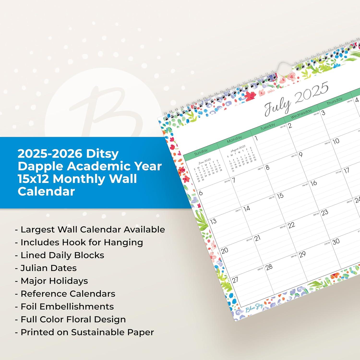 imageBlue Sky 20262027 Monthly Academic Year Wall Calendar July 2026 June 2027 15 x 12 Durable Twin Wire Binding Perfect For Home Office And Classroom Ditsy Dapple LightDitsy Dapple Light 20252026