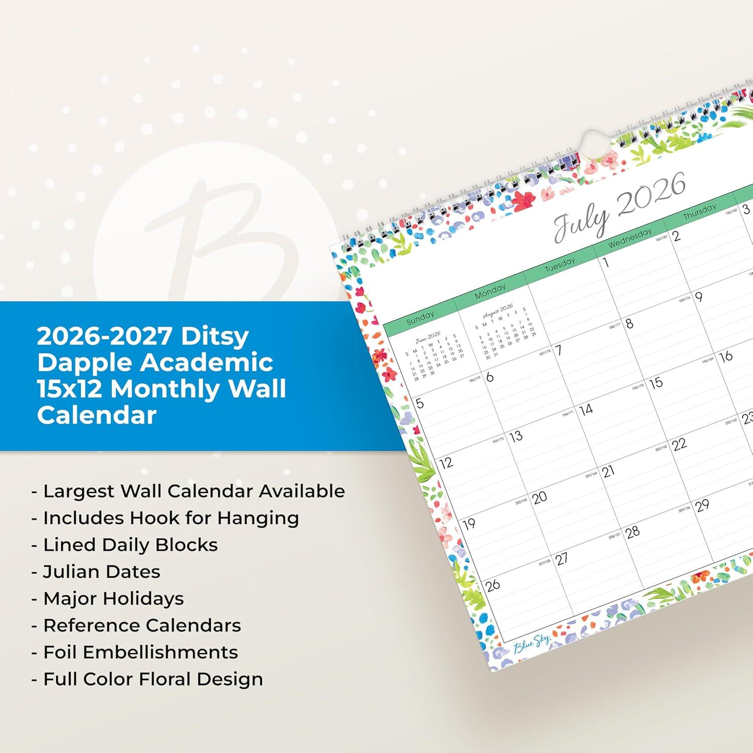 imageBlue Sky 20262027 Monthly Academic Year Wall Calendar July 2026 June 2027 15 x 12 Durable Twin Wire Binding Perfect For Home Office And Classroom Ditsy Dapple LightDitsy Dapple Light 20262027