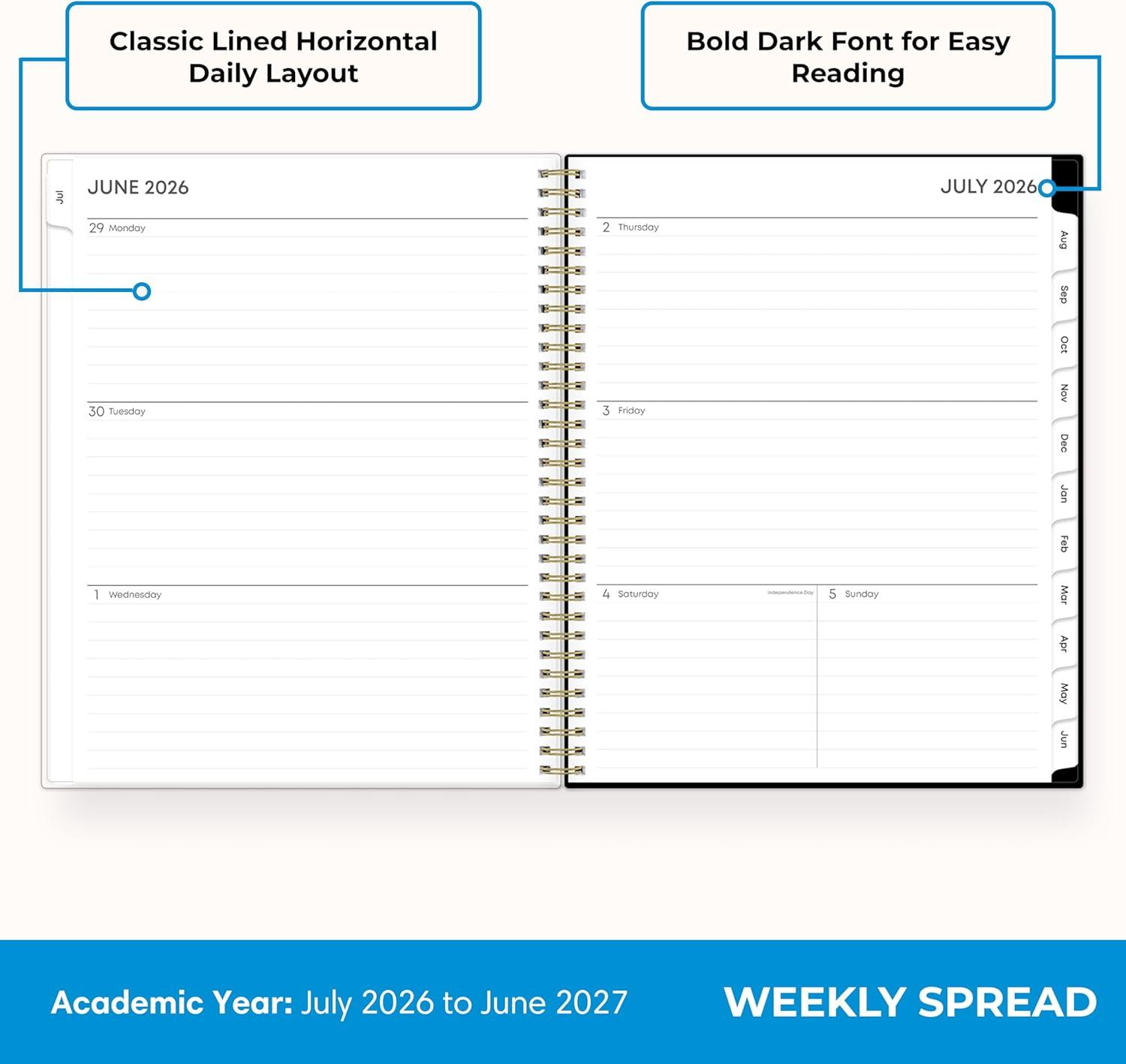 imageBlue Sky 20262027 Weekly and Monthly Academic Year Planner Calendar July 2026 June 2027 85 x 11 Flexible Cover Wirebound Laminated Tabs Storage Pocket PippiPippi 20262027
