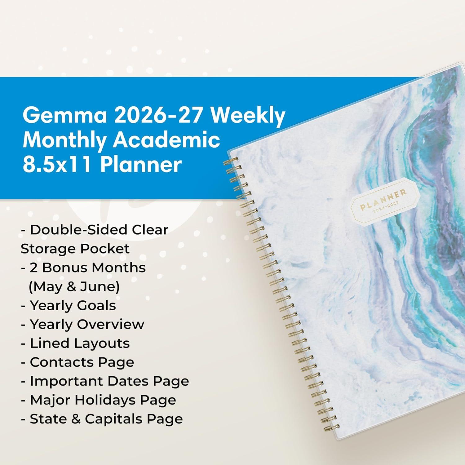 imageBlue Sky 20262027 Weekly and Monthly Academic Year Planner Calendar July 2026 June 2027 85 x 11 Flexible Cover Wirebound Laminated Tabs Storage Pocket GemmaGemma 20262027