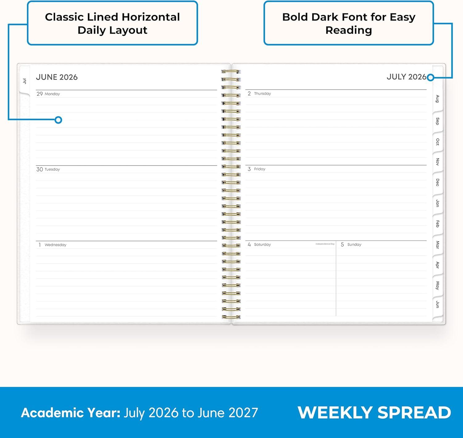 imageBlue Sky 20262027 Weekly and Monthly Academic Year Planner Calendar July 2026 June 2027 85 x 11 Flexible Cover Wirebound Laminated Tabs Storage Pocket GemmaGemma 20262027
