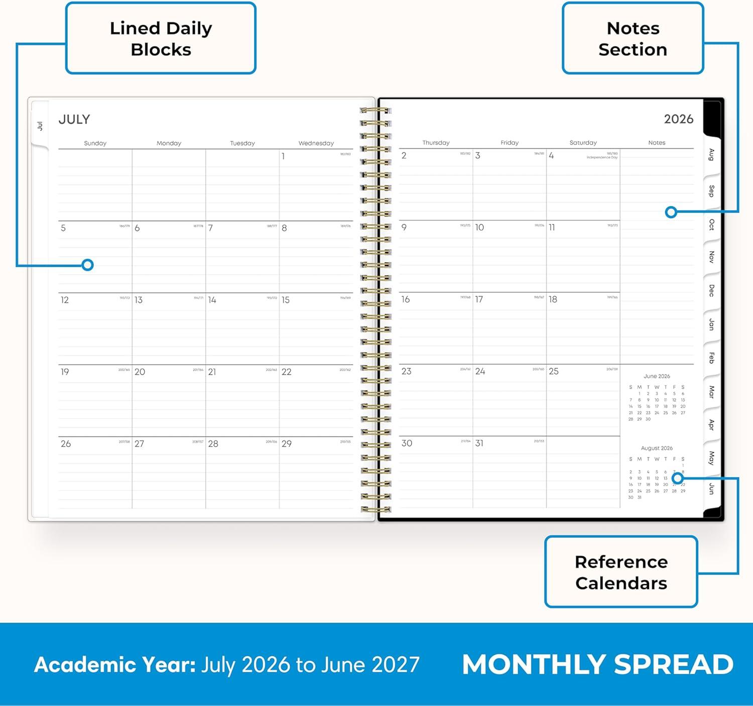imageBlue Sky 20262027 Weekly and Monthly Academic Year Planner Calendar July 2026 June 2027 85 x 11 Flexible Cover Wirebound Laminated Tabs Storage Pocket PippiPippi 20262027