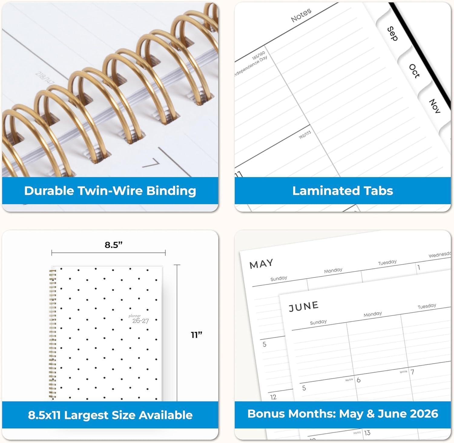 imageBlue Sky 20262027 Weekly and Monthly Academic Year Planner Calendar July 2026 June 2027 85 x 11 Flexible Cover Wirebound Laminated Tabs Storage Pocket PippiPippi 20262027