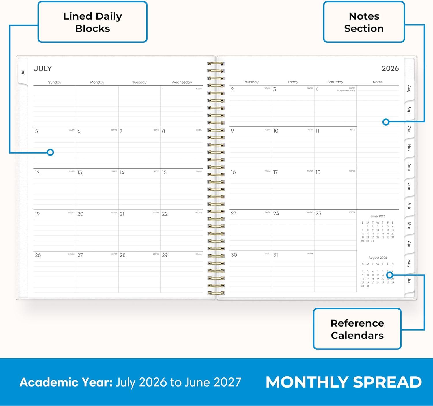imageBlue Sky 20262027 Weekly and Monthly Academic Year Planner Calendar July 2026 June 2027 85 x 11 Flexible Cover Wirebound Laminated Tabs Storage Pocket GemmaGemma 20262027