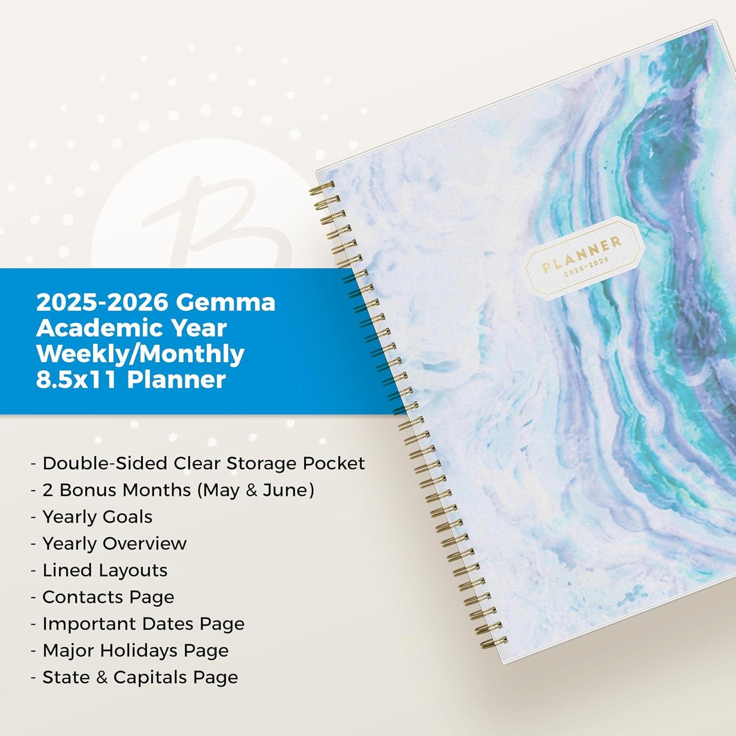 imageBlue Sky 20262027 Weekly and Monthly Academic Year Planner Calendar July 2026 June 2027 85 x 11 Flexible Cover Wirebound Laminated Tabs Storage Pocket GemmaGemma 20252026
