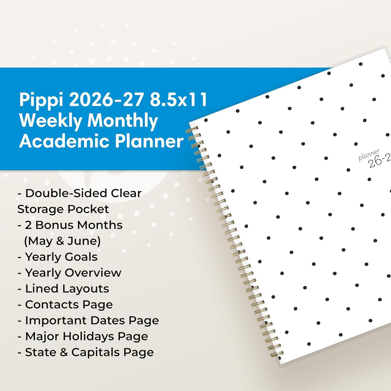 imageBlue Sky 20262027 Weekly and Monthly Academic Year Planner Calendar July 2026 June 2027 85 x 11 Flexible Cover Wirebound Laminated Tabs Storage Pocket PippiPippi 20262027