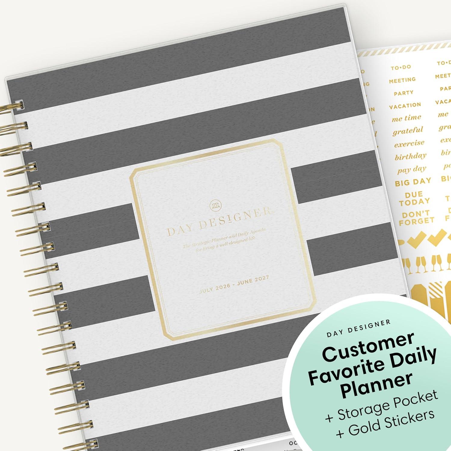 imageBlue Sky Day Designer 20262027 Daily and Monthly Academic Year Planner Calendar July 2026 June 2027 8 x 10 Flexible Cover Laminated Tabs Storage Pocket Includes Stickers Black StripeBlack Stripe 20262027