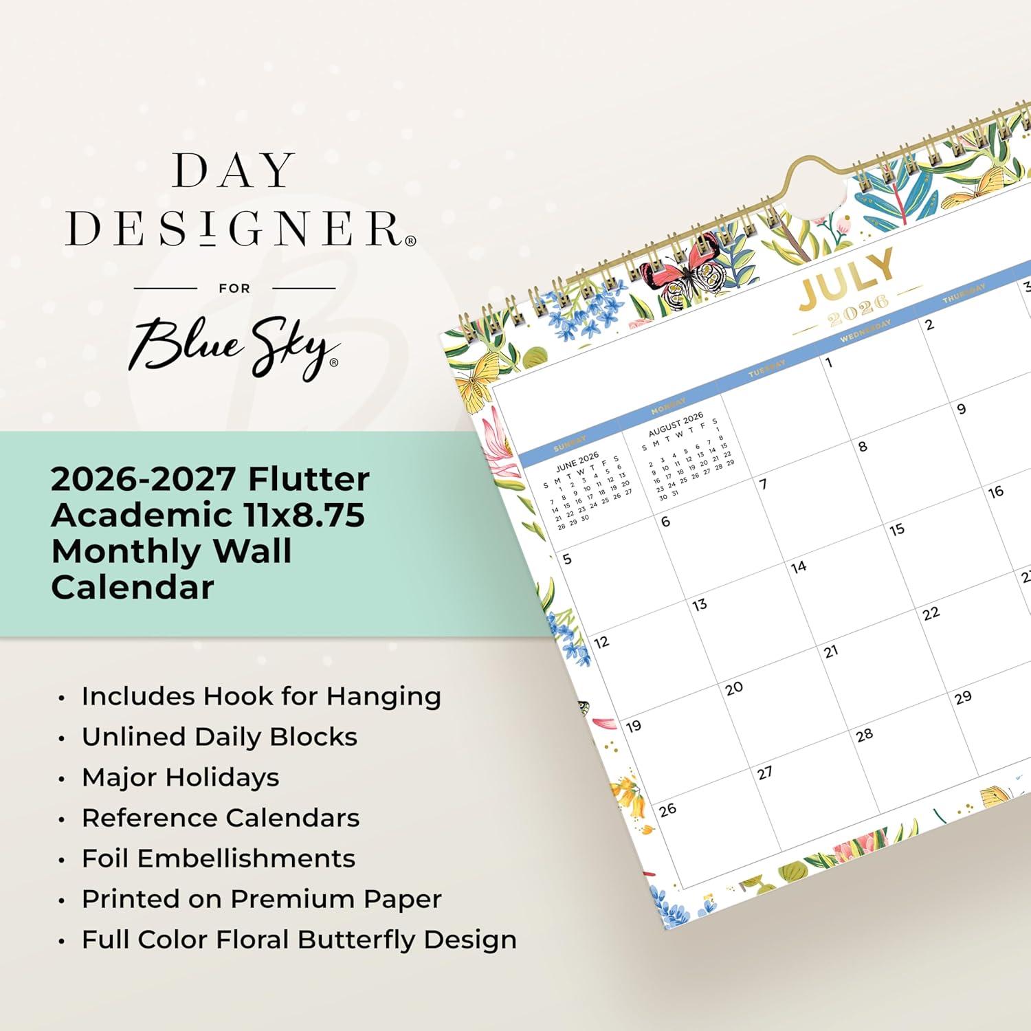 imageBlue Sky Day Designer 20262027 Monthly Academic Year Wall Calendar July 2026 June 2027 11 x 875 Durable Twin Wire Binding Perfect For Home Office And Classroom FlutterFlutter 20262027