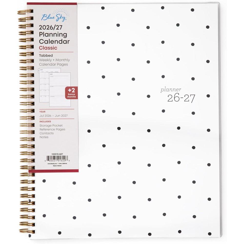 imageBlue Sky 20262027 Weekly and Monthly Academic Year Planner Calendar July 2026 June 2027 85 x 11 Flexible Cover Wirebound Laminated Tabs Storage Pocket PippiPippi 20262027