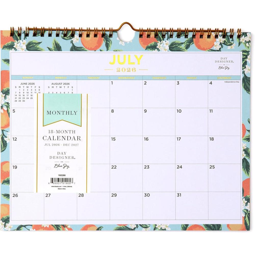 imageBlue Sky Day Designer 20262027 18 Month Monthly Academic Year Wall Calendar July 2026 December 2027 11 x 875 Durable Twin Wire Binding Colorful Interior Perfect For Home Office And Classroom Orange Blossom MintOrange Blossom Mint 20262027