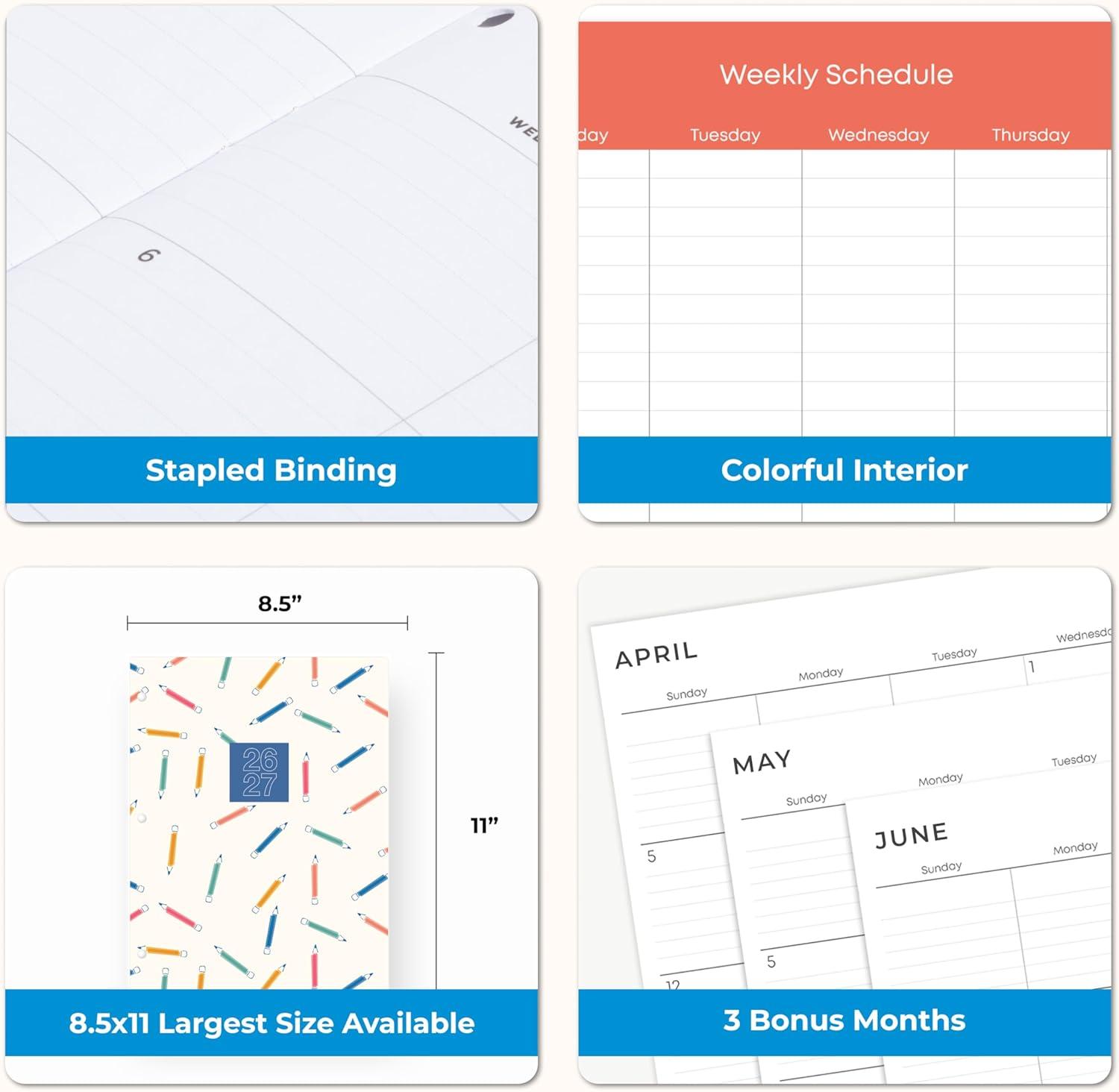 imageBlue Sky 20262027 Monthly Academic Year Teacher Planner Calendar July 2026 June 2027 85 x 11 Coated Paper Cover Stapled Binding Rainbow PencilsRainbow Pencils 20262027