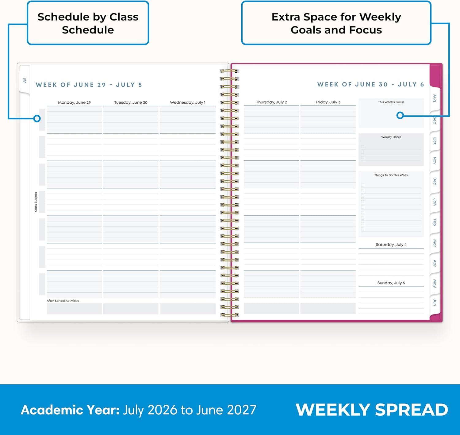 imageBlue Sky 20262027 Weekly and Monthly Academic Year Student Planner Calendar July 2026 June 2027 85 x 11 Flexible Cover Wirebound Laminated Tabs Storage Pocket Star Confetti BrightStar Confetti Bright 20262027