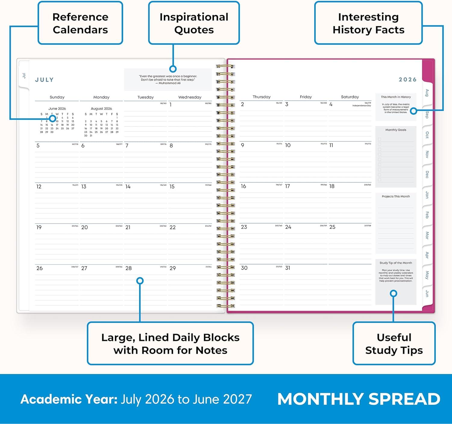 imageBlue Sky 20262027 Weekly and Monthly Academic Year Student Planner Calendar July 2026 June 2027 85 x 11 Flexible Cover Wirebound Laminated Tabs Storage Pocket Star Confetti BrightStar Confetti Bright 20262027