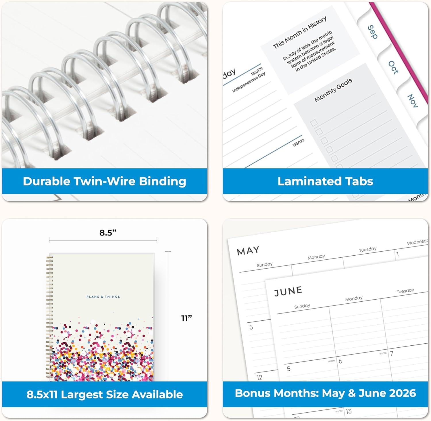 imageBlue Sky 20262027 Weekly and Monthly Academic Year Student Planner Calendar July 2026 June 2027 85 x 11 Flexible Cover Wirebound Laminated Tabs Storage Pocket Star Confetti BrightStar Confetti Bright 20262027