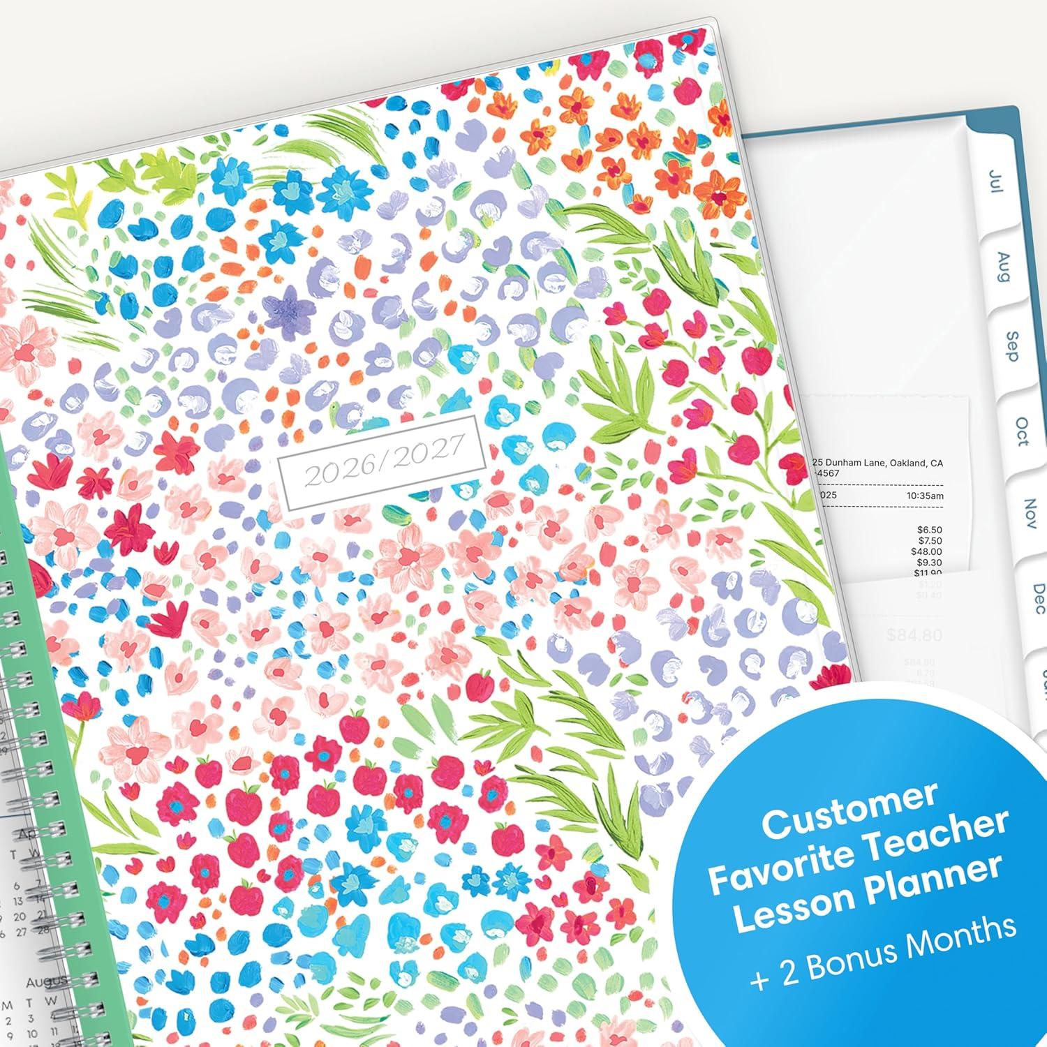 imageBlue Sky 20262027 Weekly and Monthly Academic Year Teacher Lesson Planner Calendar July 2026 June 2027 85 x 11 Clear Pocket Cover Wirebound Laminated Tabs Storage Pocket Ditsy Dapple LightDitsy Dapple Light 20262027