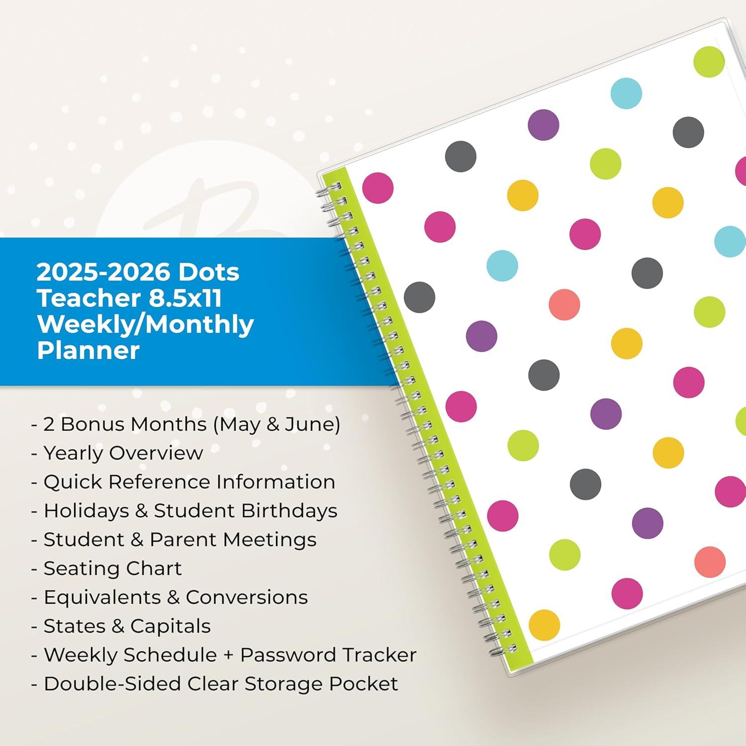 imageBlue Sky 20262027 Weekly and Monthly Academic Year Teacher Lesson Planner Calendar July 2026 June 2027 85 x 11 Clear Pocket Cover Wirebound Laminated Tabs Storage Pocket DotsDots 20252026