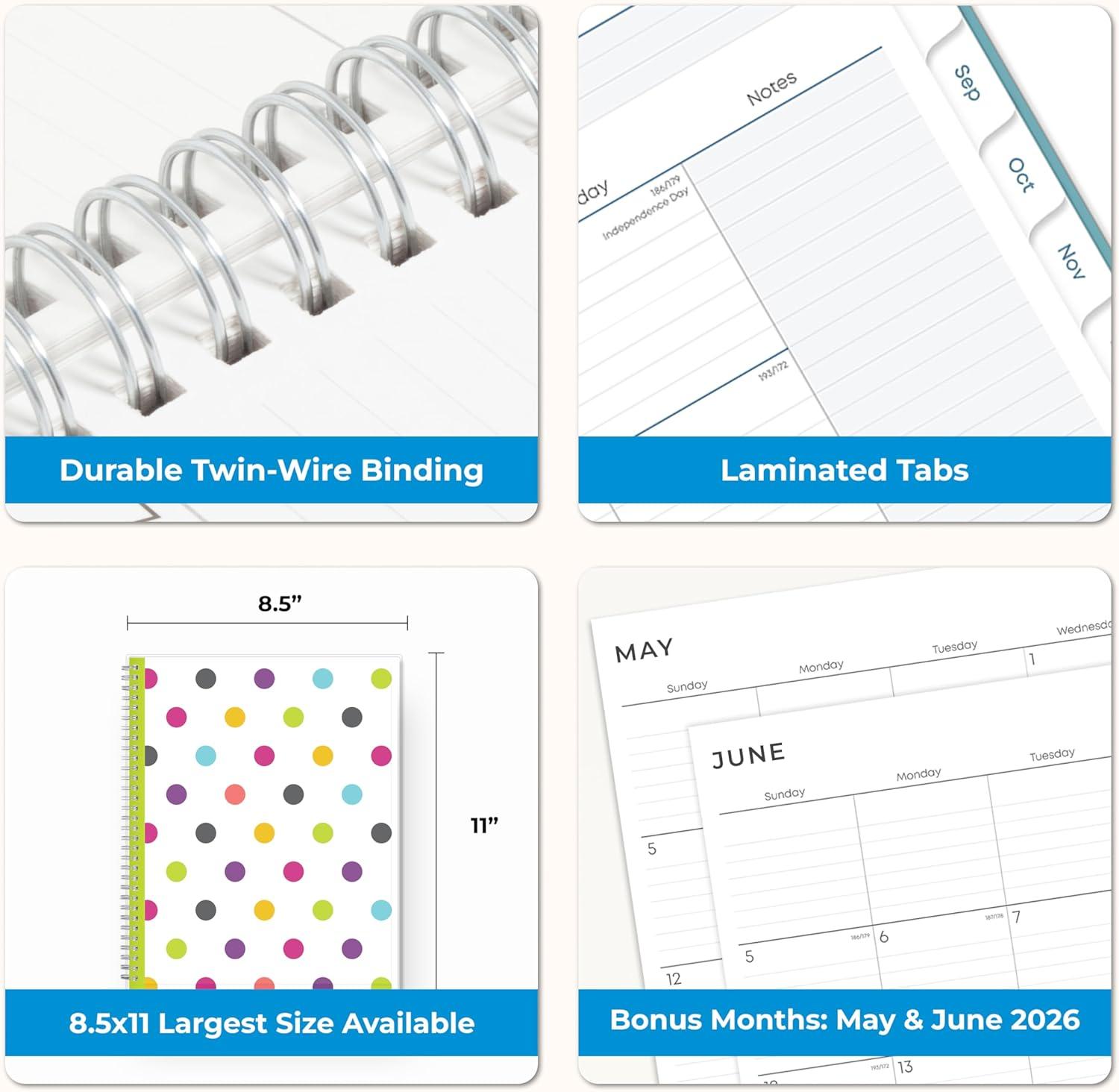 imageBlue Sky 20262027 Weekly and Monthly Academic Year Teacher Lesson Planner Calendar July 2026 June 2027 85 x 11 Clear Pocket Cover Wirebound Laminated Tabs Storage Pocket DotsDots 20262027