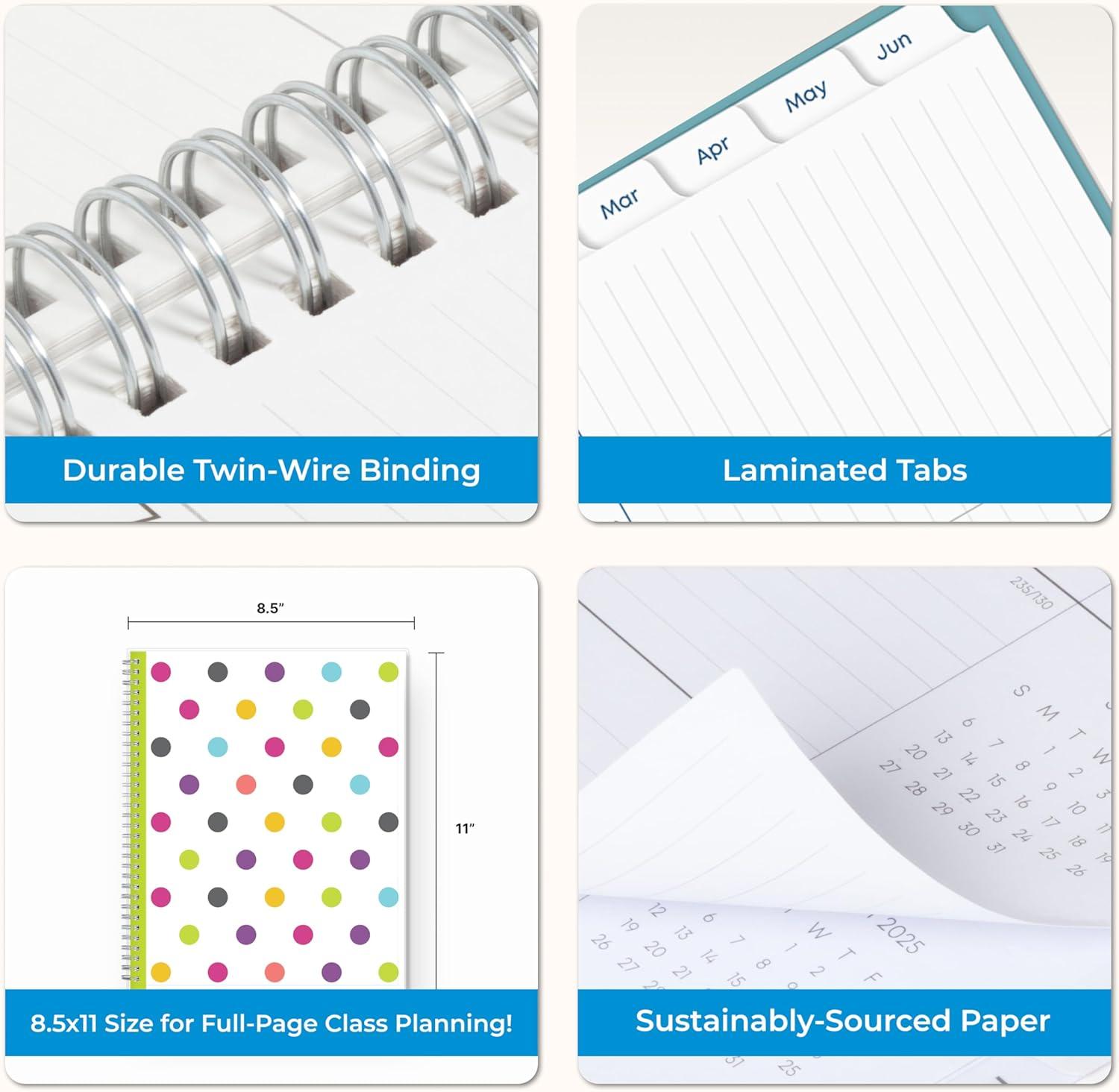 imageBlue Sky 20262027 Weekly and Monthly Academic Year Teacher Lesson Planner Calendar July 2026 June 2027 85 x 11 Clear Pocket Cover Wirebound Laminated Tabs Storage Pocket DotsDots 20252026