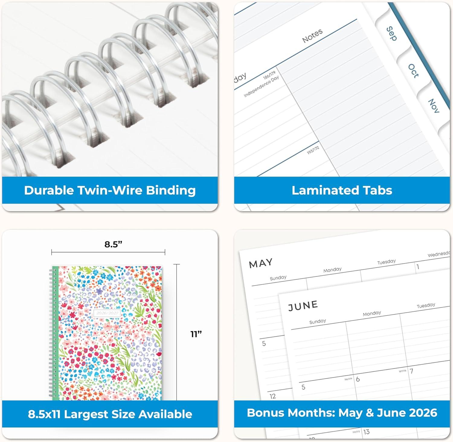 imageBlue Sky 20262027 Weekly and Monthly Academic Year Teacher Lesson Planner Calendar July 2026 June 2027 85 x 11 Clear Pocket Cover Wirebound Laminated Tabs Storage Pocket Ditsy Dapple LightDitsy Dapple Light 20262027