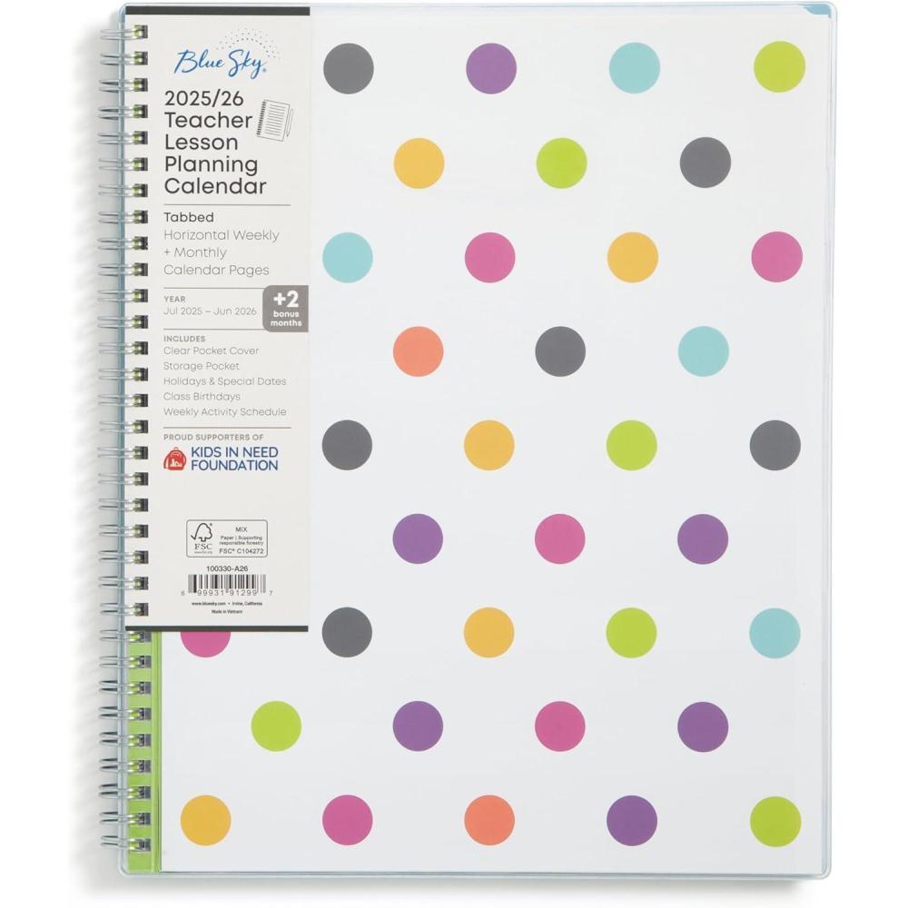 imageBlue Sky 20262027 Weekly and Monthly Academic Year Teacher Lesson Planner Calendar July 2026 June 2027 85 x 11 Clear Pocket Cover Wirebound Laminated Tabs Storage Pocket DotsDots 20252026