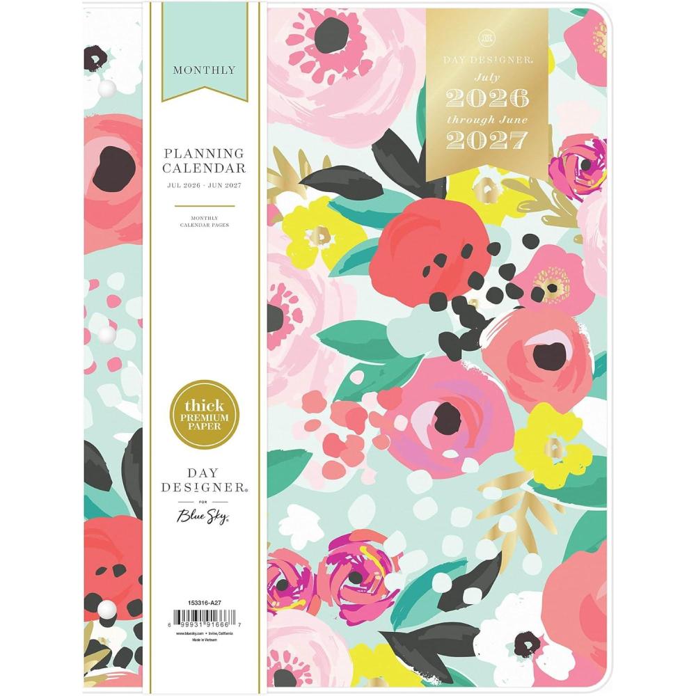 imageBlue Sky Day Designer 20262027 Monthly Academic Year Planner Calendar July 2026 June 2027 85 x 11 Flexible Cover Stapled Binding Secret Garden MintSecret Garden Mint 20262027