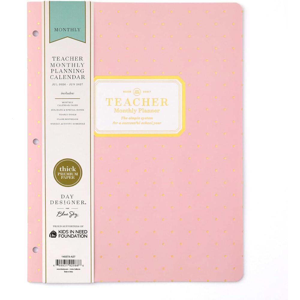 imageBlue Sky Day Designer 20262027 Monthly Academic Year Teacher Planner Calendar July 2026 June 2027 85 x 11 Coated Paper Cover Stapled Binding Swiss Dot BlushSwiss Dot Blush 20262027