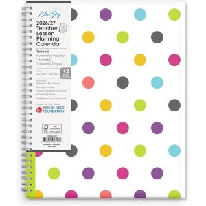 Blue Sky 2026-2027 Weekly and Monthly Academic Year Teacher Lesson Planner Calendar, July 2026 – June 2027, 8.5″ x 11″, Clear Pocket Cover, Wirebound, Laminated Tabs, Storage Pocket, Dots(Dots- 2026/2027)
