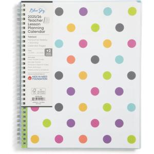 Blue Sky 2026-2027 Weekly and Monthly Academic Year Teacher Lesson Planner Calendar, July 2026 – June 2027, 8.5″ x 11″, Clear Pocket Cover, Wirebound, Laminated Tabs, Storage Pocket, Dots(Dots- 2025/2026)