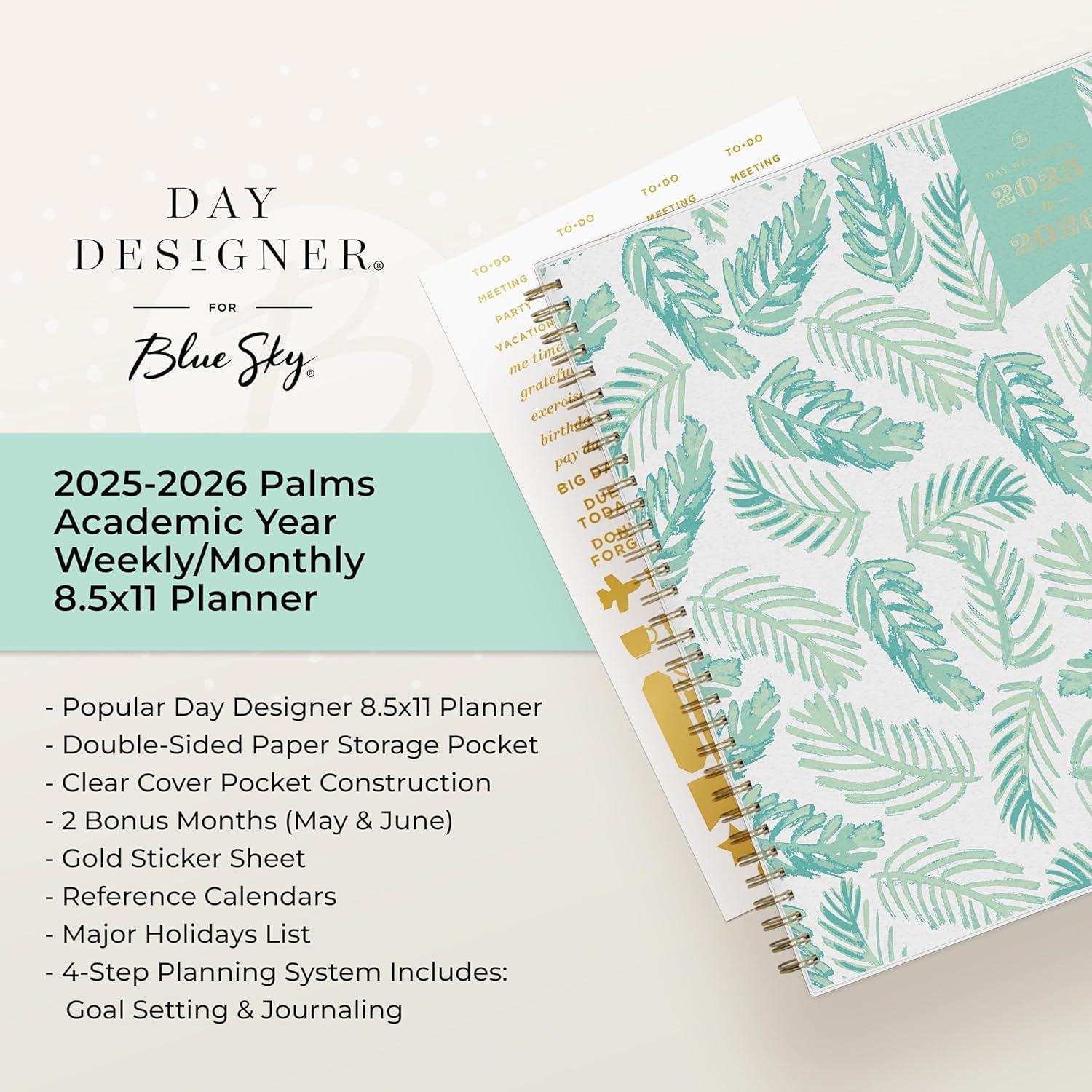 imageBlue Sky Day Designer 20262027 Weekly and Monthly Academic Year Planner Calendar July 2026 June 2027 85 x 11 Flexible Cover Laminated Tabs Storage Pocket Includes Stickers PalmsPalms 20252026