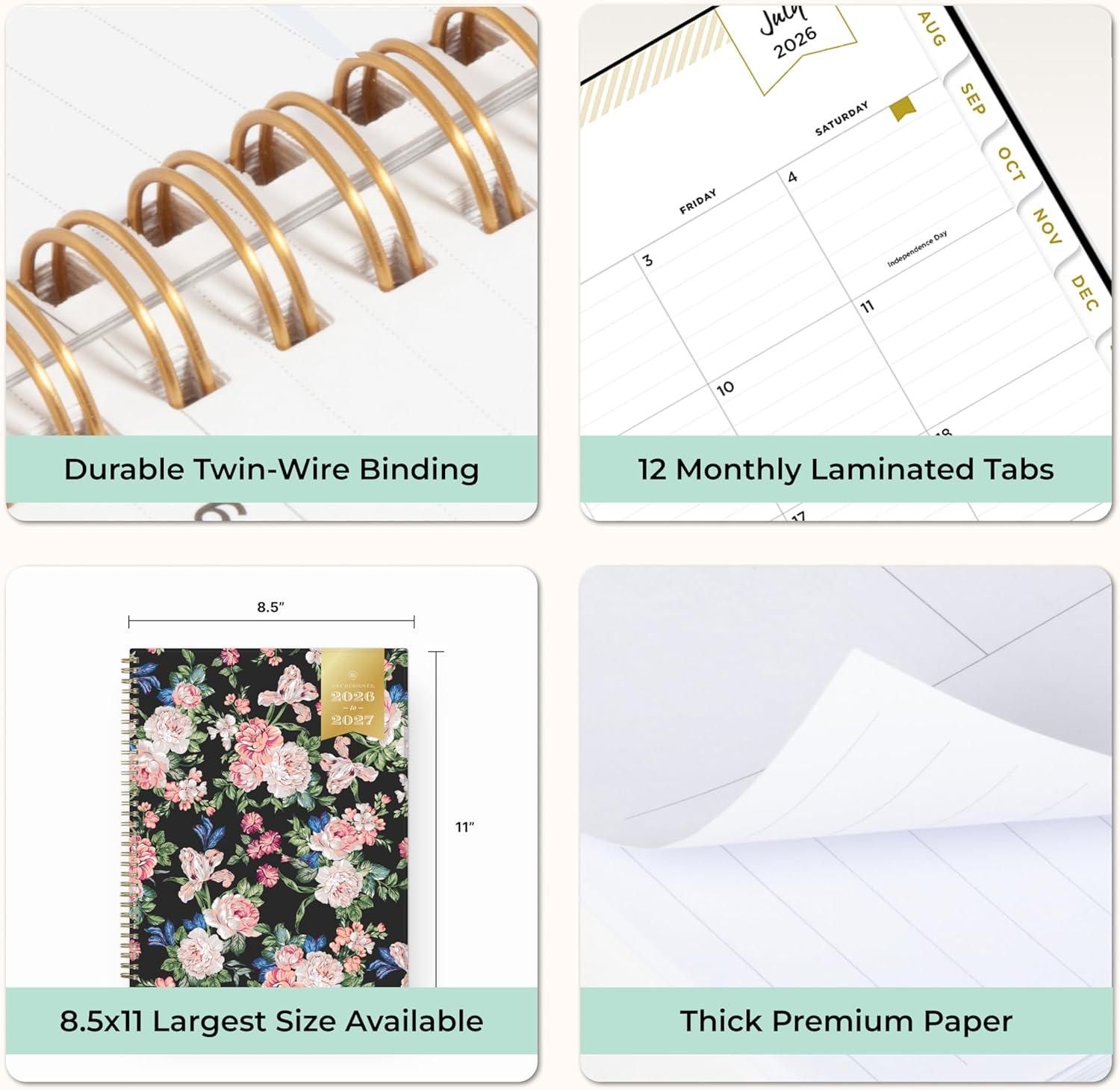 imageBlue Sky Day Designer 20262027 Weekly and Monthly Academic Year Planner Calendar July 2026 June 2027 85 x 11 Flexible Cover Laminated Tabs Storage Pocket Includes Stickers Rose GardenRose Garden 20262027