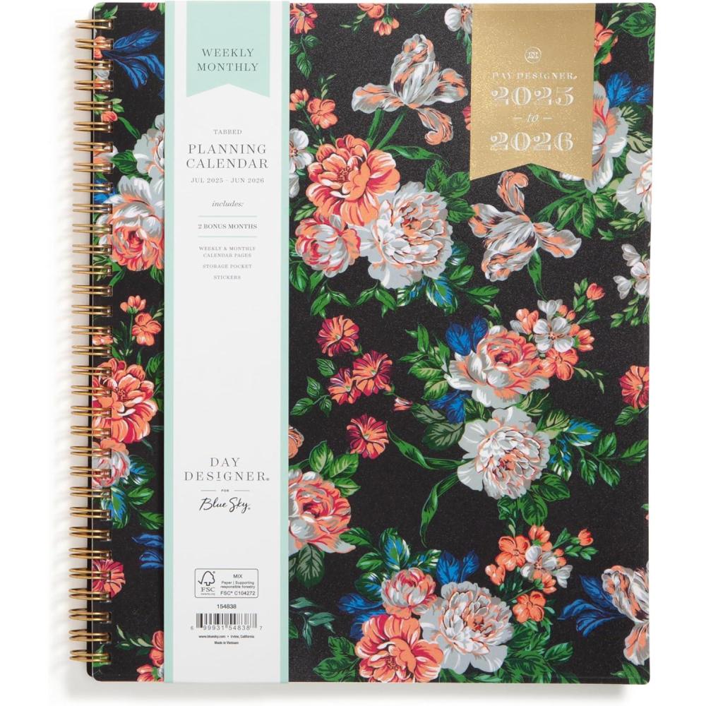 imageBlue Sky Day Designer 20262027 Weekly and Monthly Academic Year Planner Calendar July 2026 June 2027 85 x 11 Flexible Cover Laminated Tabs Storage Pocket Includes Stickers Rose GardenRose Garden 20252026
