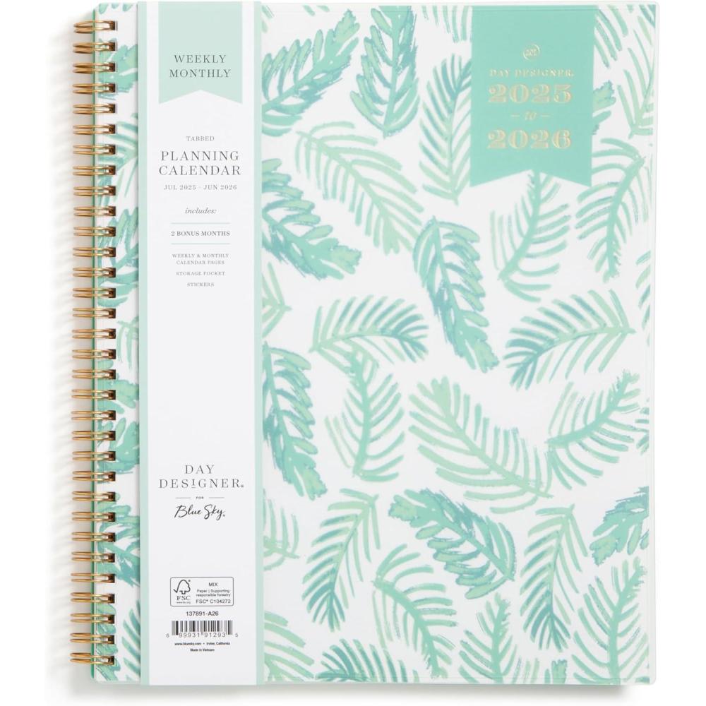 imageBlue Sky Day Designer 20262027 Weekly and Monthly Academic Year Planner Calendar July 2026 June 2027 85 x 11 Flexible Cover Laminated Tabs Storage Pocket Includes Stickers PalmsPalms 20252026