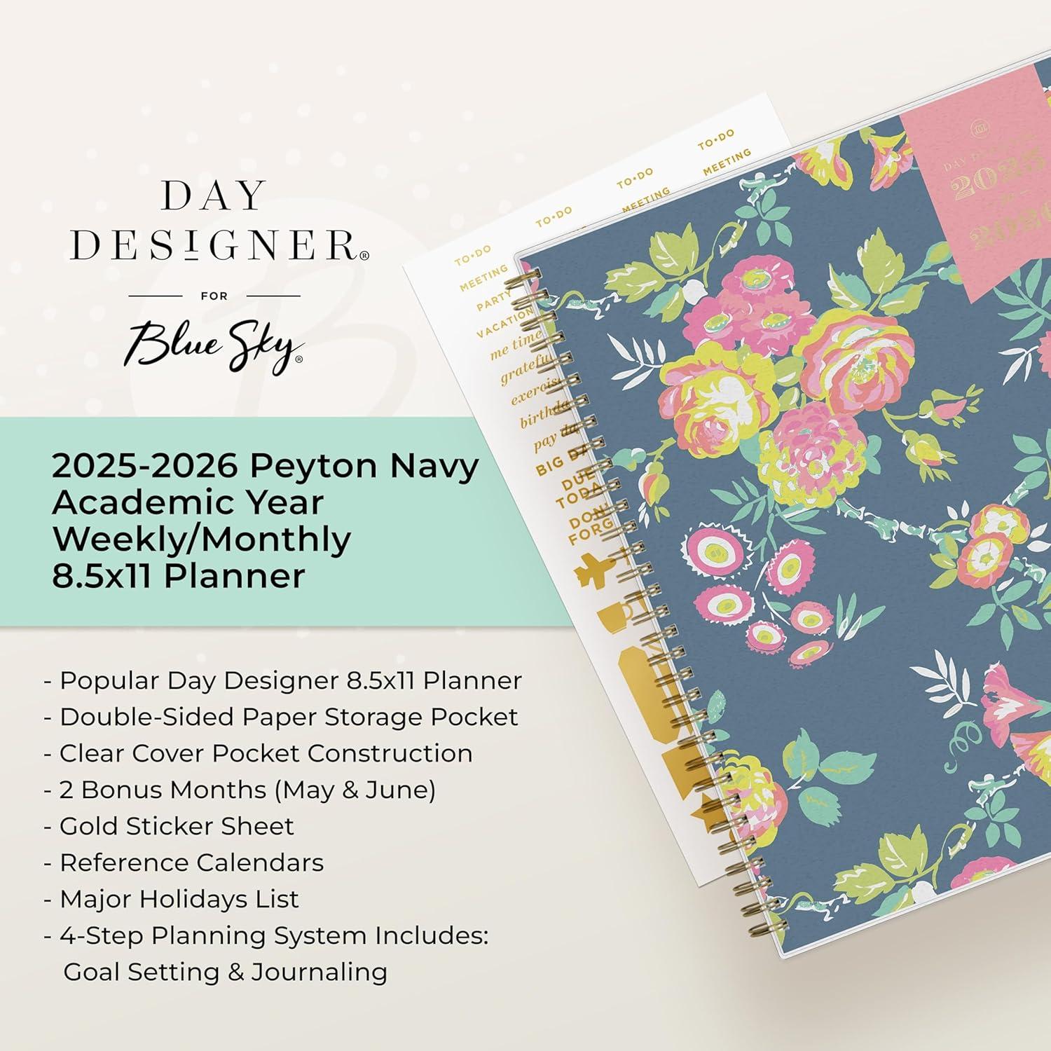 imageBlue Sky Day Designer 20262027 Weekly and Monthly Academic Year Planner Calendar July 2026 June 2027 85 x 11 Clear Pocket Cover Laminated Tabs Storage Pocket Includes Stickers Peyton NavyPeyton Navy 20252026