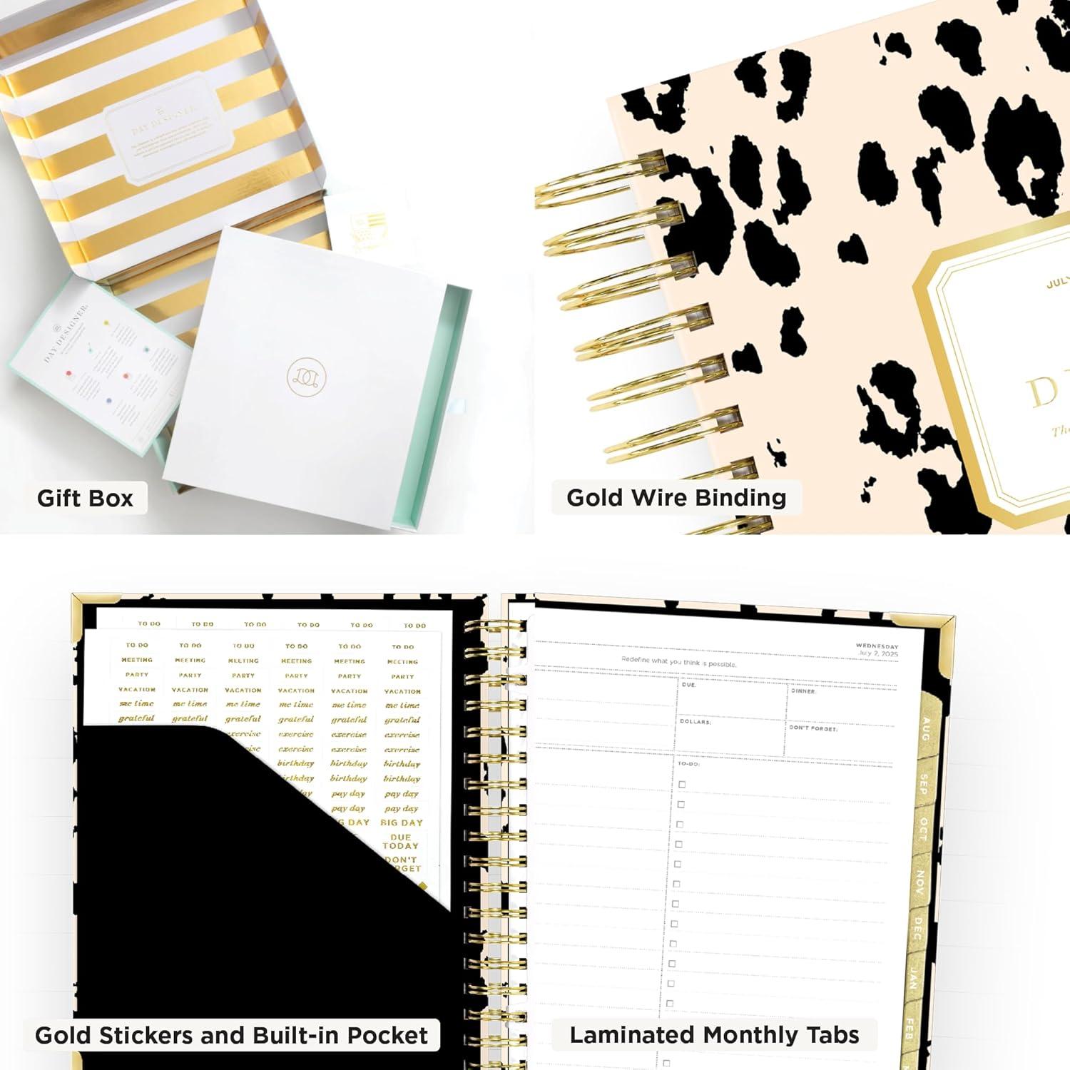 imageDay Designer 20262027 Daily Planner Premium Planner for Stylish Organization Combines Monthly Calendar Hourly Schedule ToDo List Gratitude Goal Setting Inspirational Quotes Stickers amp More Elegant laminated Cover with Gold Accents Azure 202627Painted Leopard