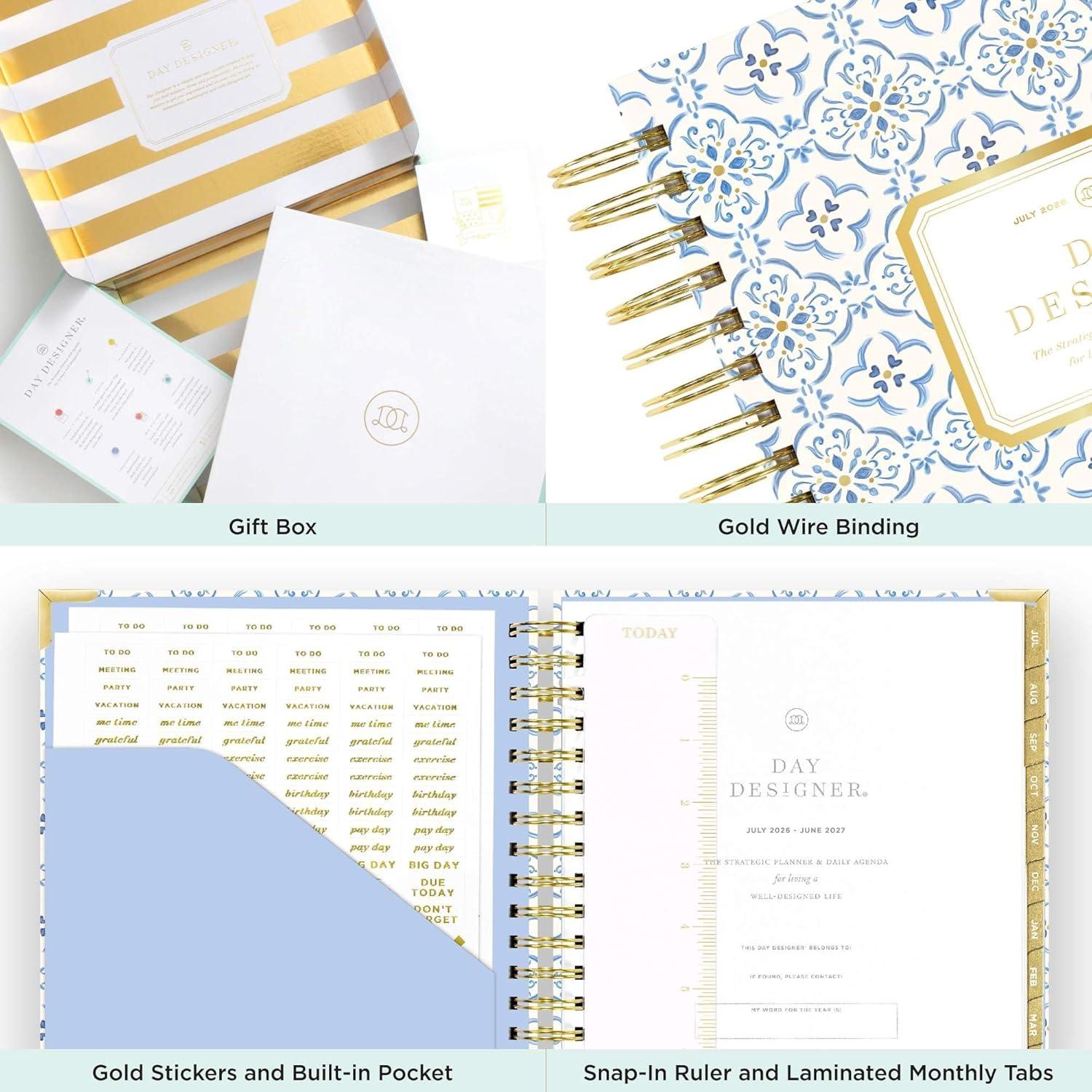 imageDay Designer 20262027 Daily Planner Premium Planner for Stylish Organization Combines Monthly Calendar Hourly Schedule ToDo List Gratitude Goal Setting Inspirational Quotes Stickers amp More Elegant laminated Cover with Gold Accents Azure 202627Casa Bella 202627