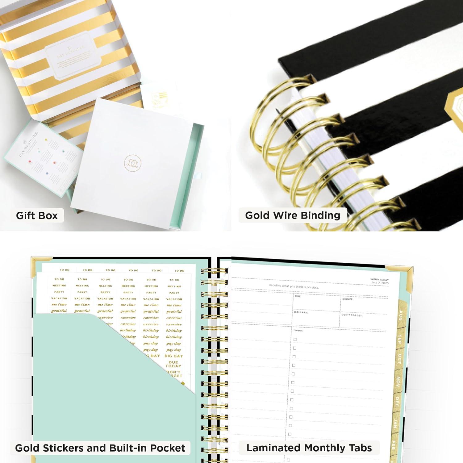 imageDay Designer 20262027 Daily Planner Premium Planner for Stylish Organization Combines Monthly Calendar Hourly Schedule ToDo List Gratitude Goal Setting Inspirational Quotes Stickers amp More Elegant laminated Cover with Gold Accents Azure 202627Black Stripe