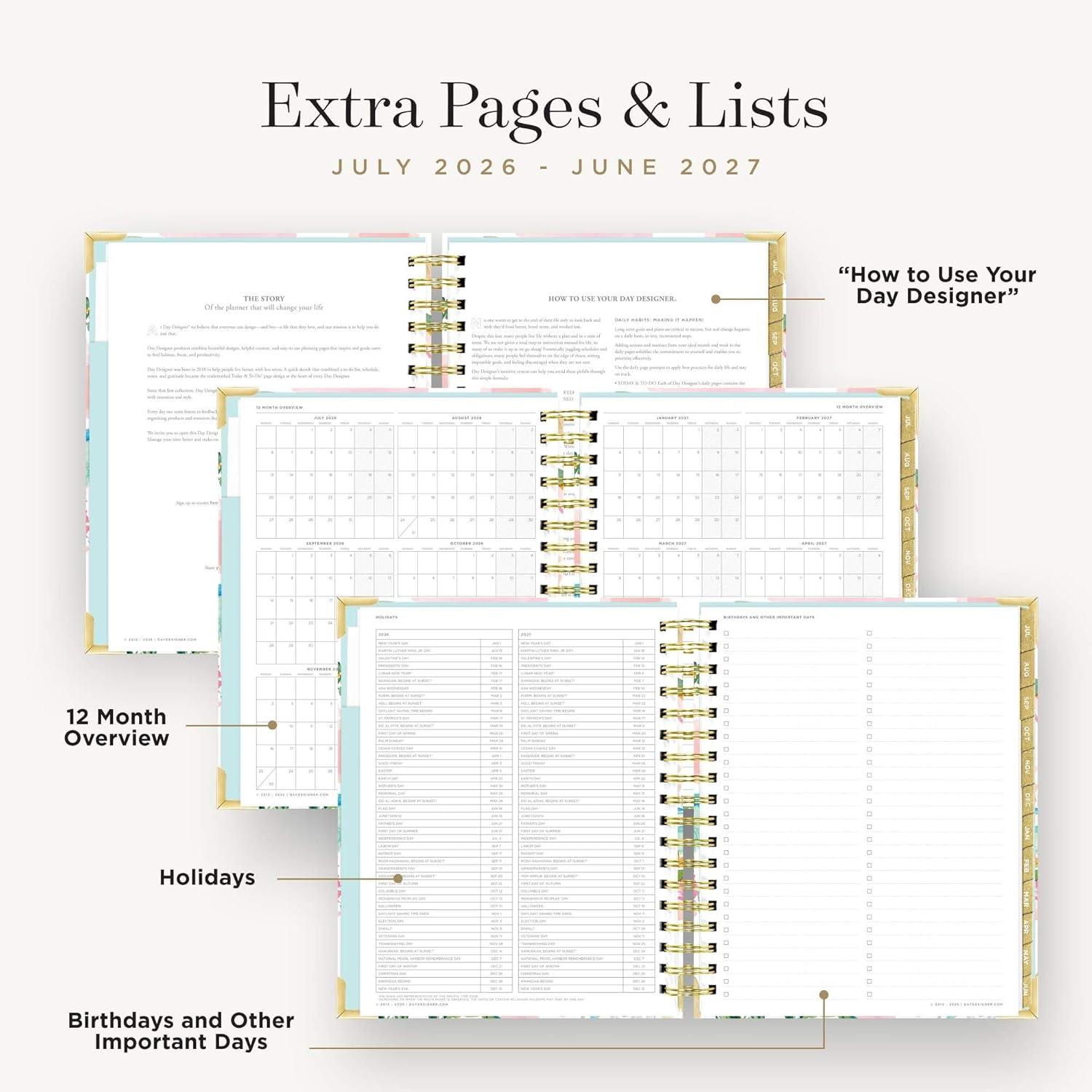 imageDay Designer 20262027 Daily Planner Premium Planner for Stylish Organization Combines Monthly Calendar Hourly Schedule ToDo List Gratitude Goal Setting Inspirational Quotes Stickers amp More Elegant laminated Cover with Gold Accents Azure 202627Capri 202627