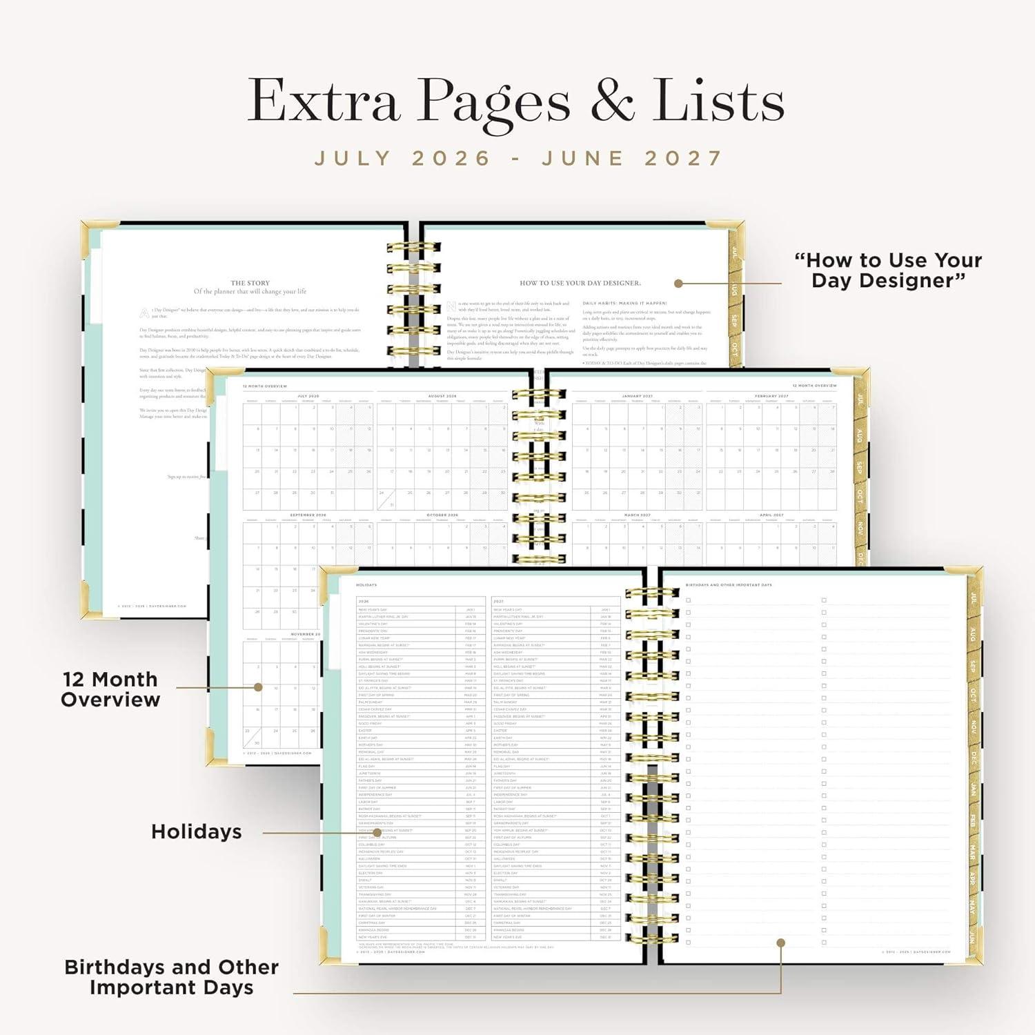 imageDay Designer 20262027 Daily Planner Premium Planner for Stylish Organization Combines Monthly Calendar Hourly Schedule ToDo List Gratitude Goal Setting Inspirational Quotes Stickers amp More Elegant laminated Cover with Gold Accents Azure 202627Black Stripe 202627