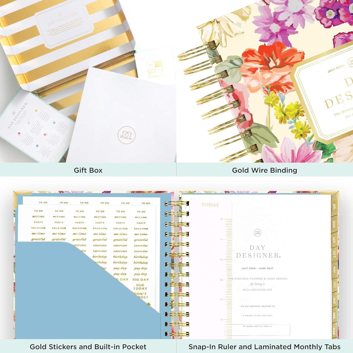 imageDay Designer 20262027 Daily Planner Premium Planner for Stylish Organization Combines Monthly Calendar Hourly Schedule ToDo List Gratitude Goal Setting Inspirational Quotes Stickers amp More Elegant laminated Cover with Gold Accents Azure 202627Oh So Lovely 202627
