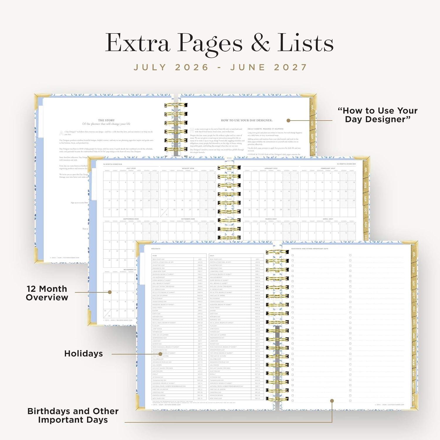 imageDay Designer 20262027 Daily Planner Premium Planner for Stylish Organization Combines Monthly Calendar Hourly Schedule ToDo List Gratitude Goal Setting Inspirational Quotes Stickers amp More Elegant laminated Cover with Gold Accents Azure 202627Casa Bella 202627