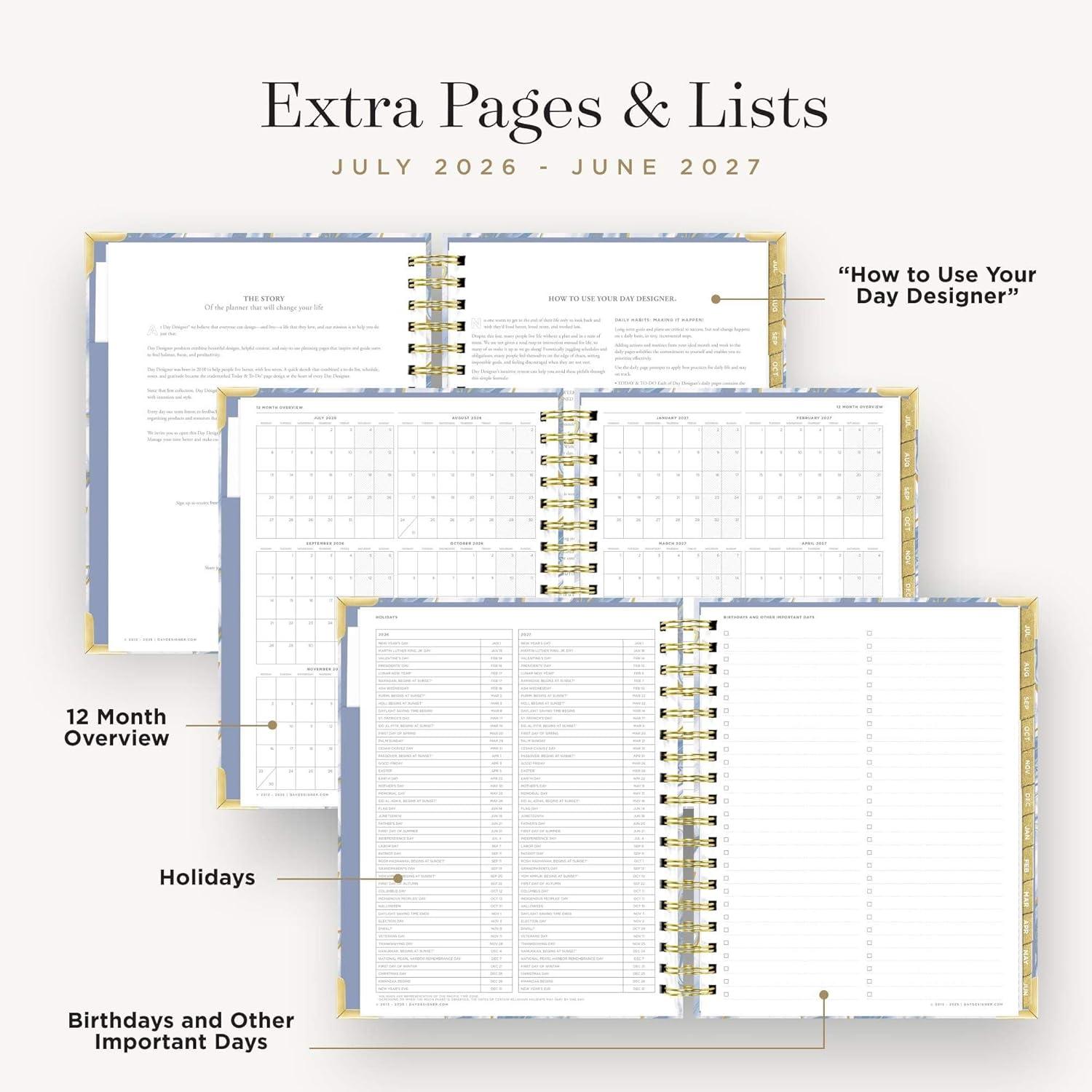 imageDay Designer 20262027 Daily Planner Premium Planner for Stylish Organization Combines Monthly Calendar Hourly Schedule ToDo List Gratitude Goal Setting Inspirational Quotes Stickers amp More Elegant laminated Cover with Gold Accents Azure 202627Azure 202627