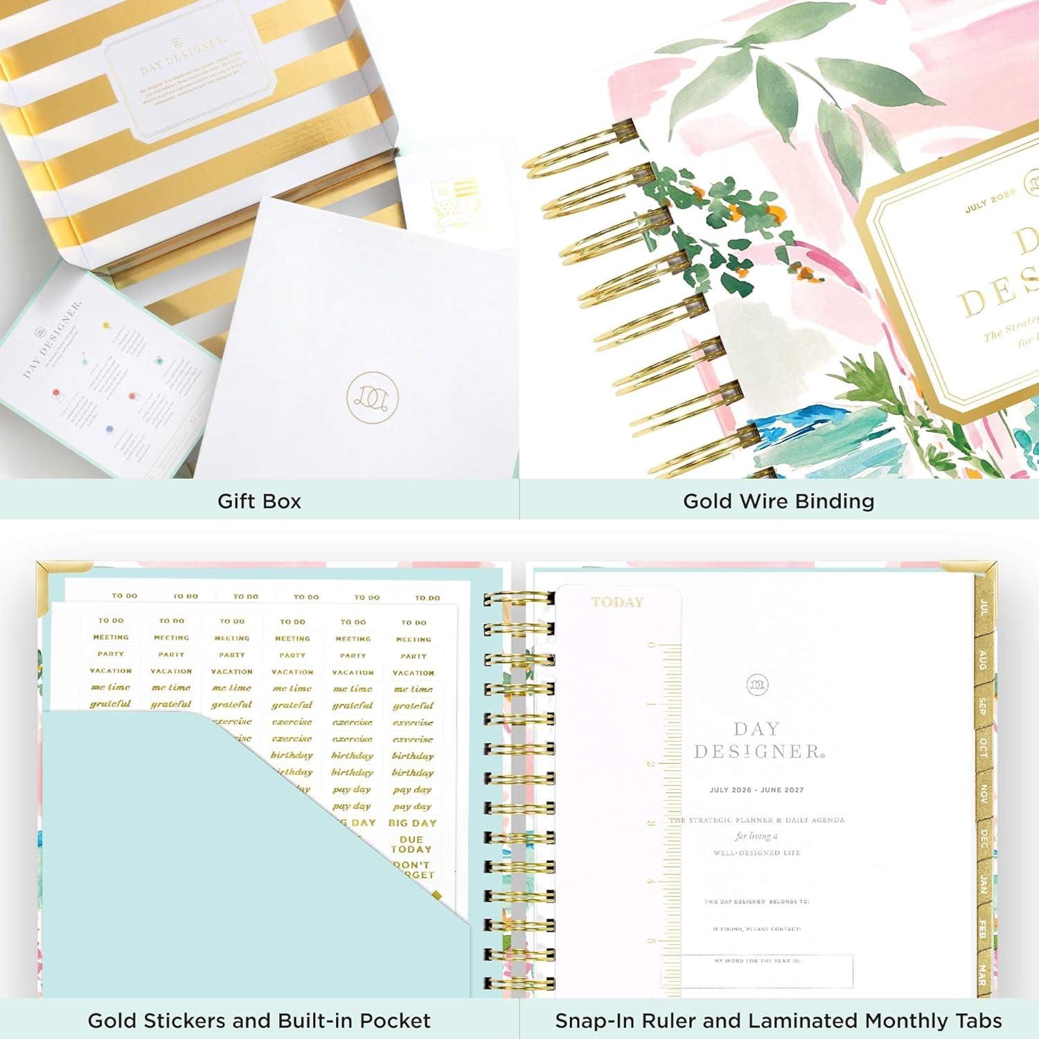 imageDay Designer 20262027 Daily Planner Premium Planner for Stylish Organization Combines Monthly Calendar Hourly Schedule ToDo List Gratitude Goal Setting Inspirational Quotes Stickers amp More Elegant laminated Cover with Gold Accents Azure 202627Capri 202627