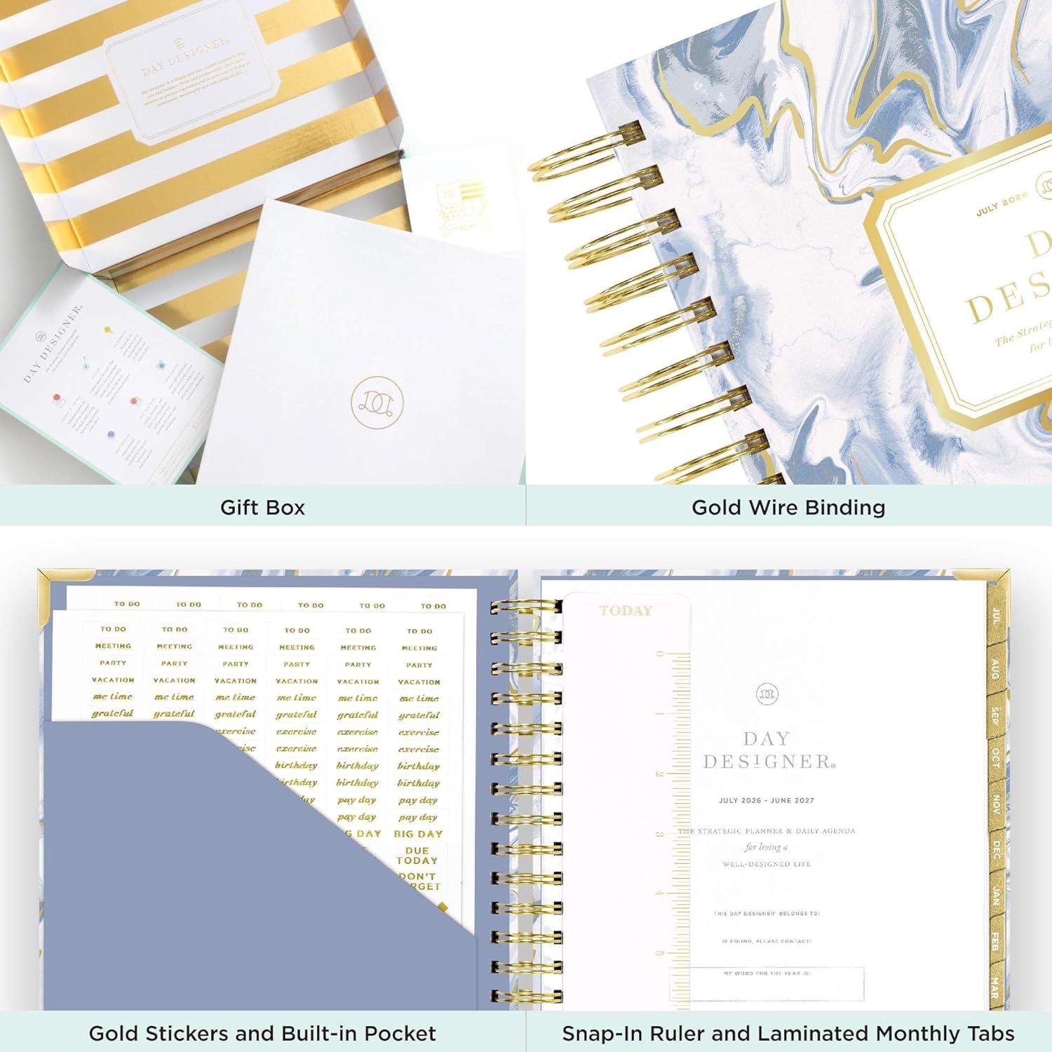 imageDay Designer 20262027 Daily Planner Premium Planner for Stylish Organization Combines Monthly Calendar Hourly Schedule ToDo List Gratitude Goal Setting Inspirational Quotes Stickers amp More Elegant laminated Cover with Gold Accents Casa Bella 202627Azure 202627