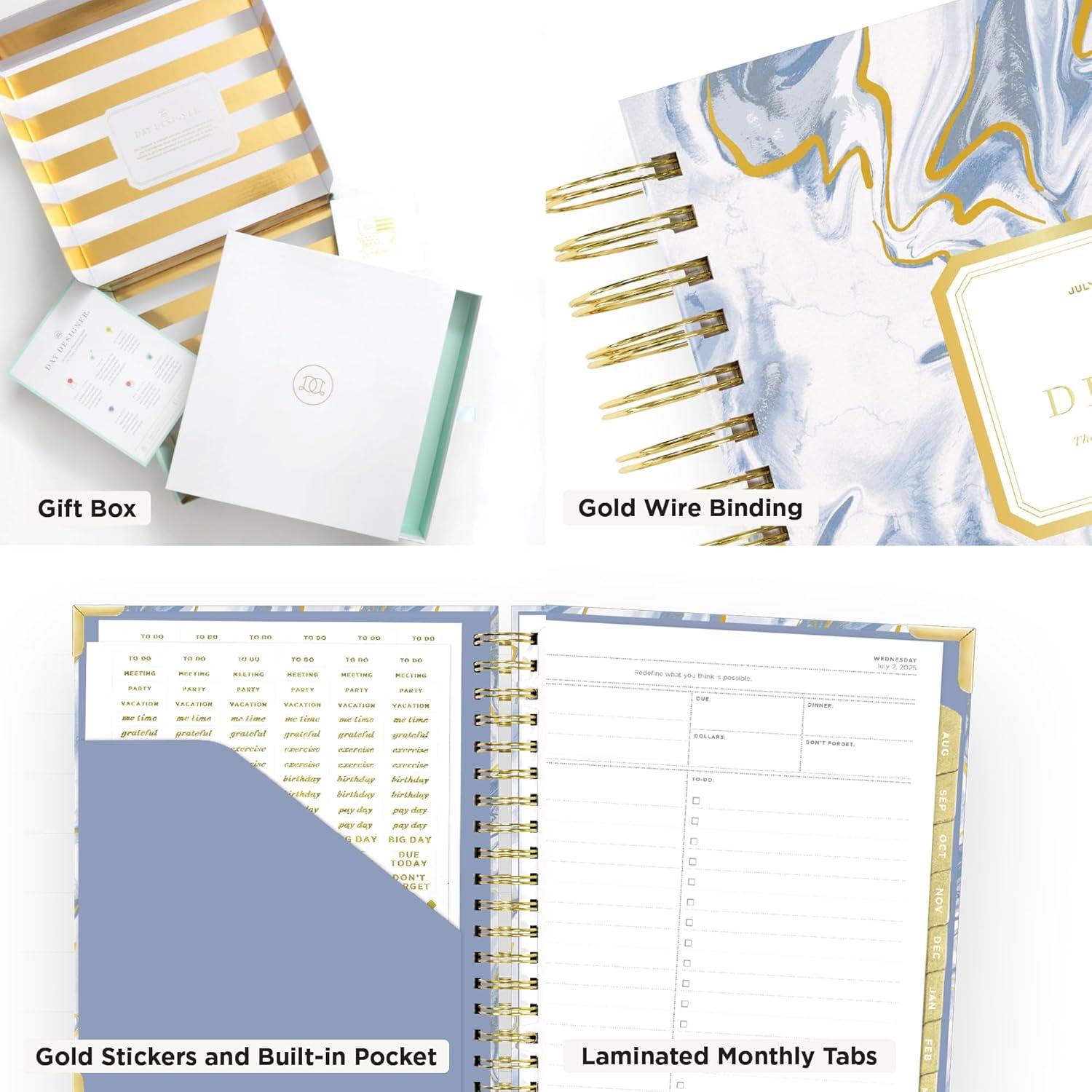 imageDay Designer 20262027 Daily Planner Premium Planner for Stylish Organization Combines Monthly Calendar Hourly Schedule ToDo List Gratitude Goal Setting Inspirational Quotes Stickers amp More Elegant laminated Cover with Gold Accents Azure 202627Azure